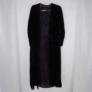 Vintage Velvet Burn Out Maxi Long Duster Black Whimsigoth Gothic Medium